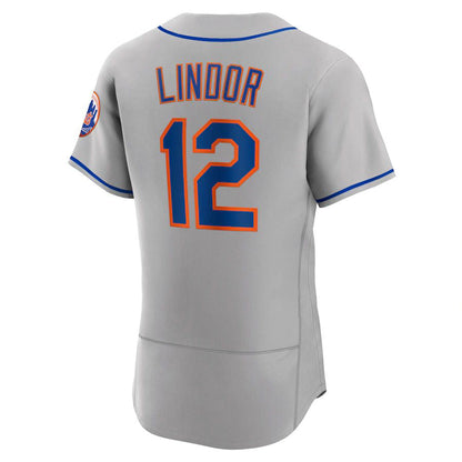 NY.Mets #12 Francisco Lindor Player Gray Road Authentic Player Baseball Jerseys