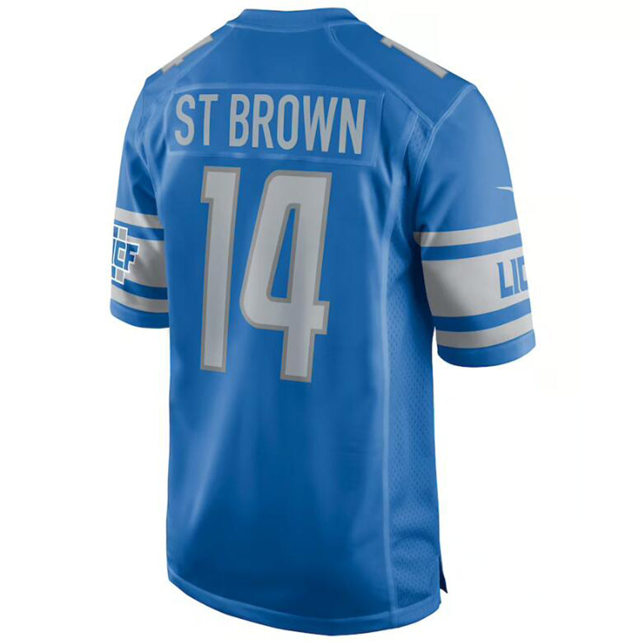 D.Lions #14 Amon-Ra St. Brown Player Blue Stitched Game Football Jerseys