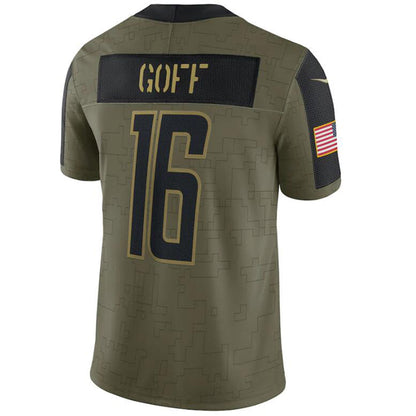 D.Lions #16 Jared Goff Player Olive Salute To Service Limited Football Jerseys