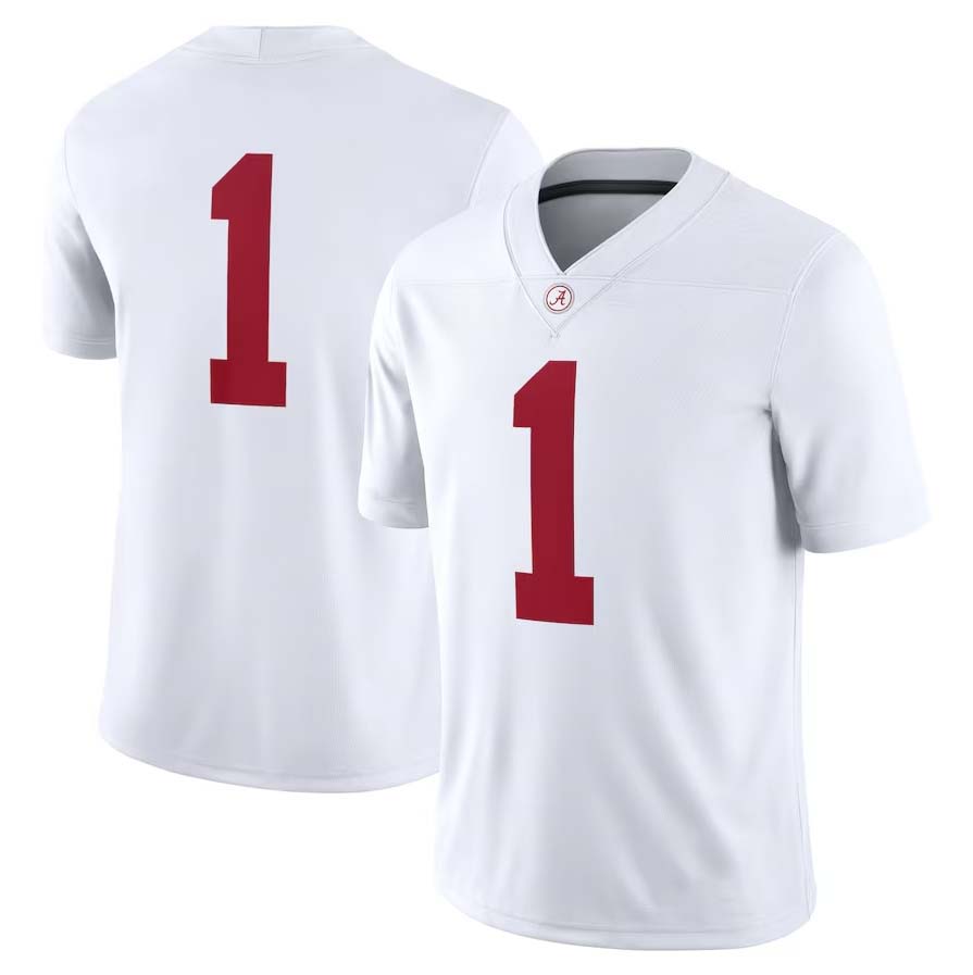 #1 A.Crimson Tide Player Game Jersey - White Stitched American Jerseys College Jerseys