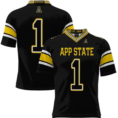 A.State Mountaineers #1 Player Endzone Football Jersey - Black Stitched American College Jerseys