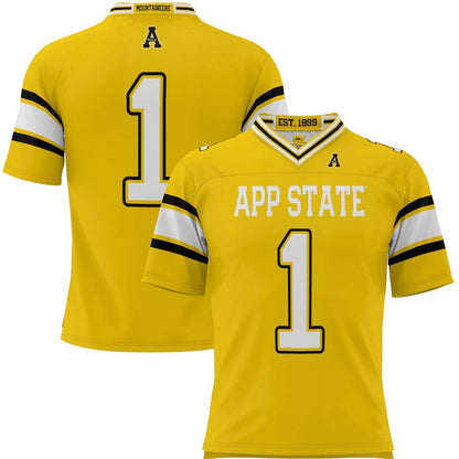 A.State Mountaineers #1 Player Endzone Football Jersey - Gold Stitched American College Jerseys