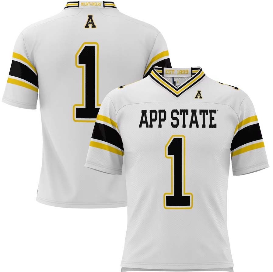 A.State Mountaineers #1 Player Endzone Football Jersey - White Stitched American College Jerseys