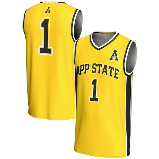 A.State Mountaineers #1 Player Lightweight Basketball Jerseys - Gold Stitched American College Jerseys