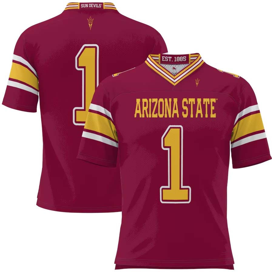 A.State Sun Devils #1 Player Game Football Jersey - Maroon Stitched American College Jerseys