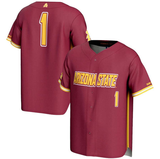 A.State Sun Devils #1 Player Lightweight Baseball Jersey - Maroon Stitched American College Jerseys