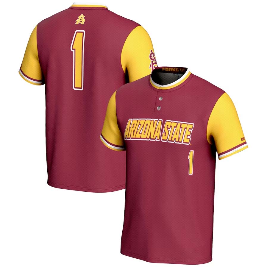 A.State Sun Devils #1 Player GameDay Greats Lightweight Softball Jersey - Maroon Stitched American College Jerseys