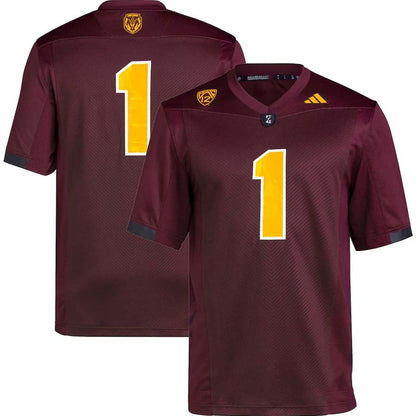 A.State Sun Devils #1 Player Premier Football Jersey - Maroon Stitched American College Jerseys