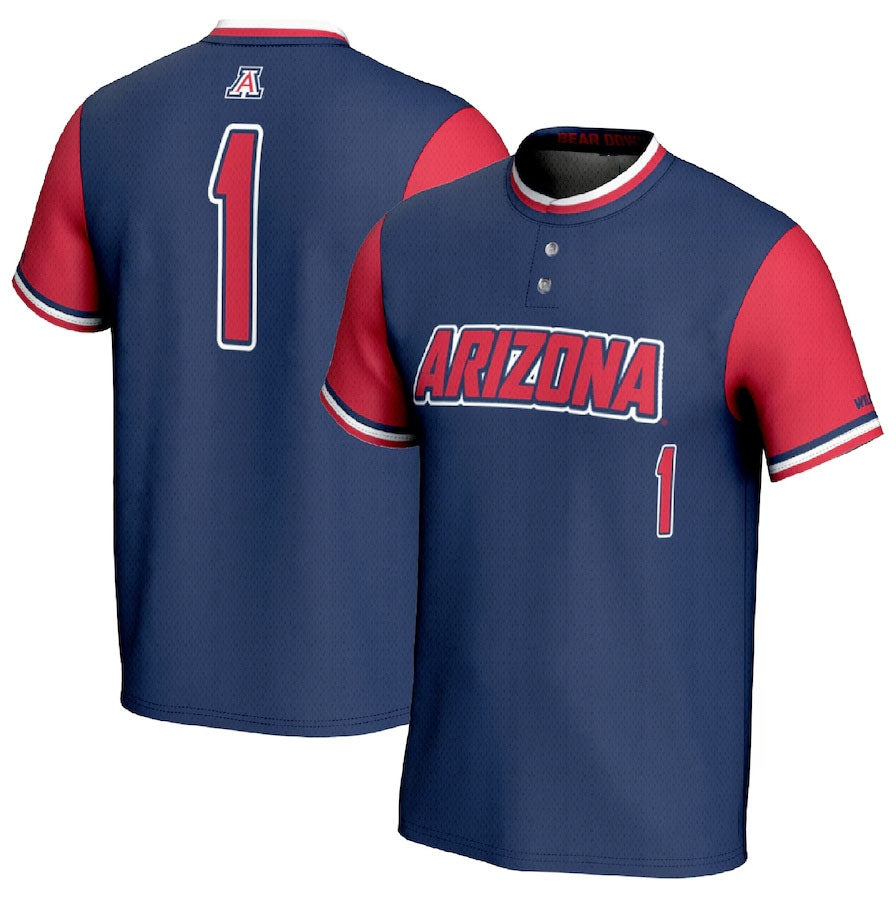 A.Wildcats #1 Player Unisex Lightweight Softball Fashion Jerseys - Navy/Red Stitched American College Jerseys