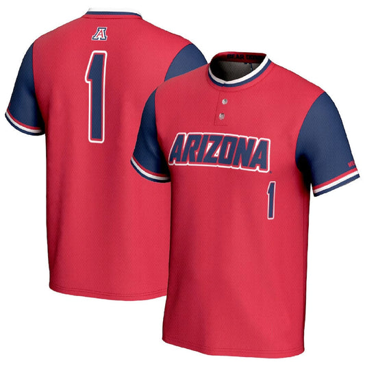 A.Wildcats #1 Player Unisex Lightweight Softball Fashion Jerseys - Red/Navy Stitched American College Jerseys