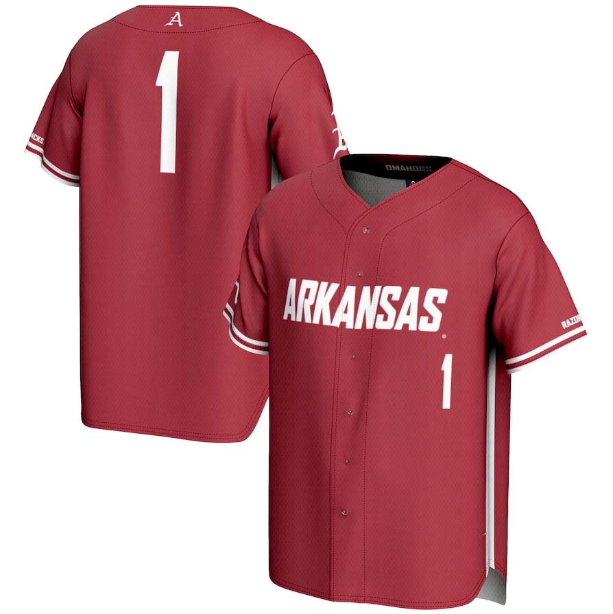 A.Razorbacks #1 Player Lightweight Baseball Jersey - Cardinal Stitched American College Jerseys