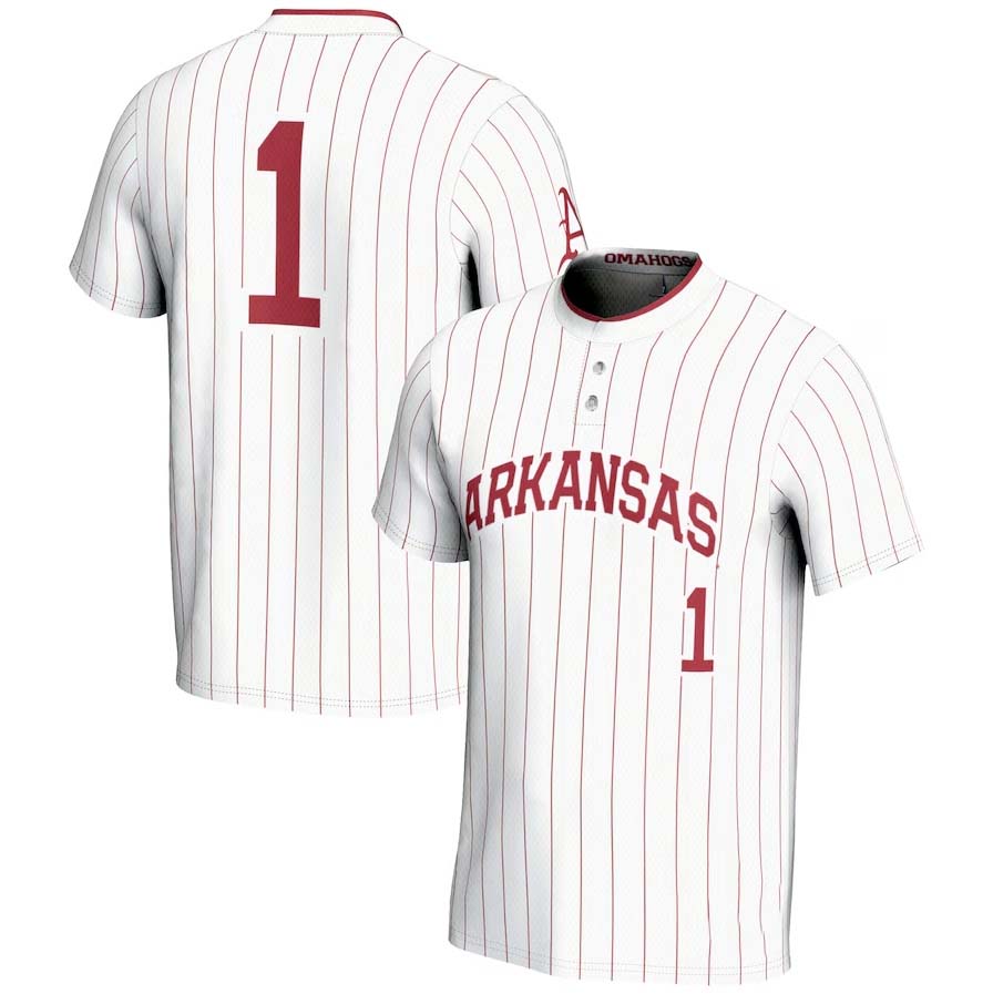 A.Razorbacks #1 Player Unisex Lightweight Softball Jersey - White Stitched American College Jerseys