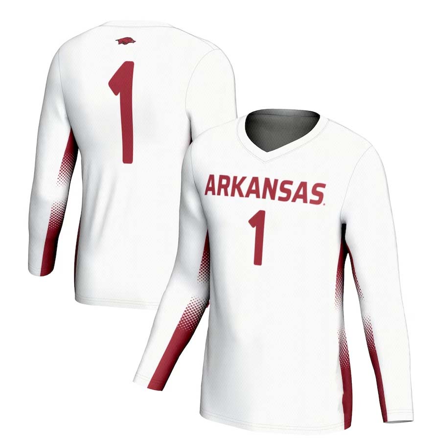 A.Razorbacks #1 Player Unisex Lightweight Volleyball Jersey - White Stitched American College Jerseys