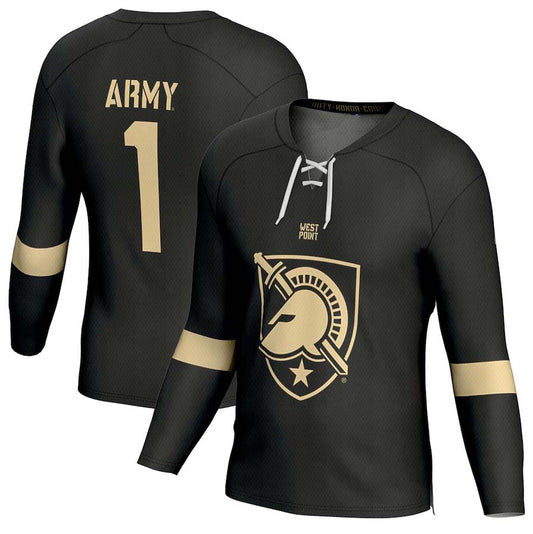 A.Black Knights #1 Player Hockey Fashion Jersey - Black Stitched American College Jerseys