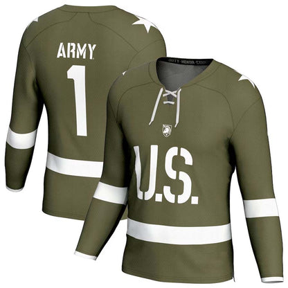 A.Black Knights #1 Player Hockey Fashion Jersey - Olive Stitched American College Jerseys