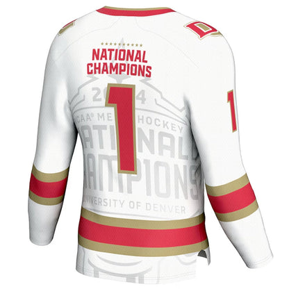 D.Pioneers #1 Player Ice Hockey National Champions Fashion Jersey - White American College Jerseys