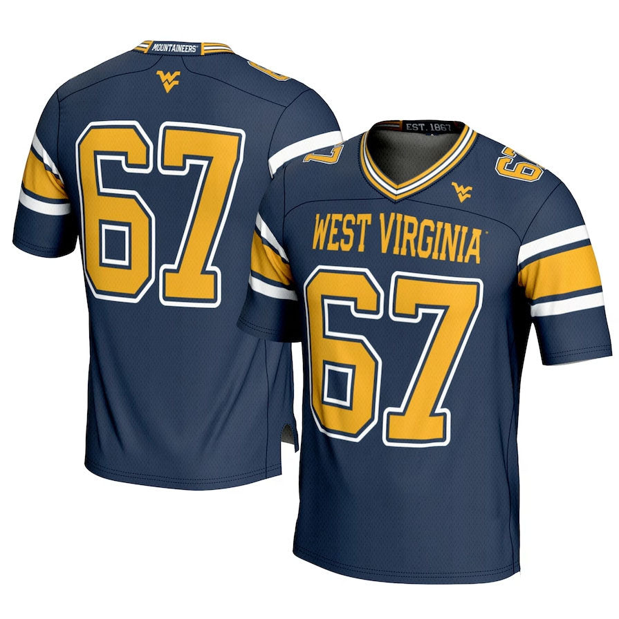 W.Virginia Mountaineers #67 Player Game Football Jersey - Navy American College Jerseys