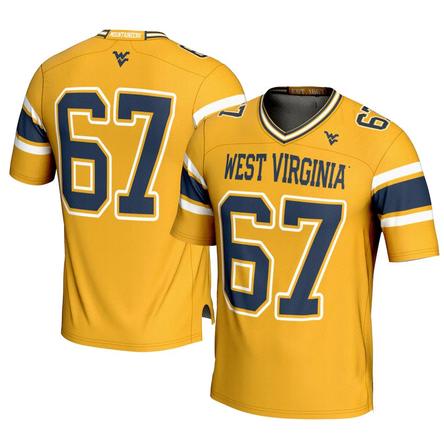 W.Virginia Mountaineers #67 Player Game Football Jersey - Gold American College Jerseys