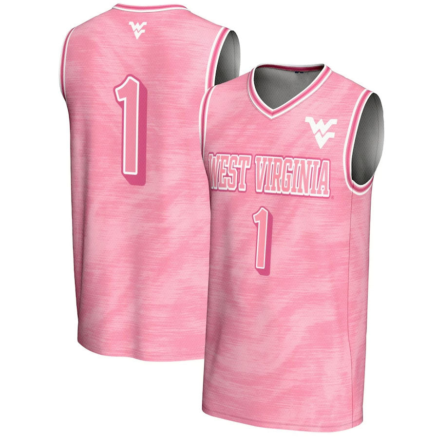 W.Virginia Mountaineers #1 Player Unisex Lightweight Basketball Jerseys - Pink American College Jerseys