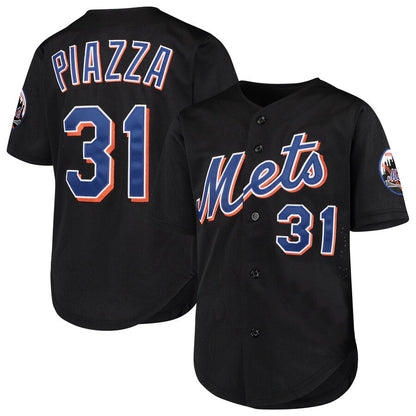 #31 Mike Piazza Black NY.Mets Cooperstown Collection Mesh Batting Game Player Baseball Jerseys