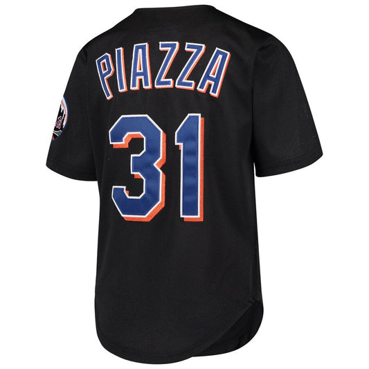 #31 Mike Piazza Player Black NY.Mets Cooperstown Collection Mesh Batting Game Baseball Jerseys