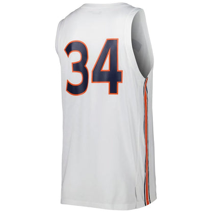 A.Tigers #34 Player Under Armour Game Basketball Jersey - White Stitched American College Jerseys