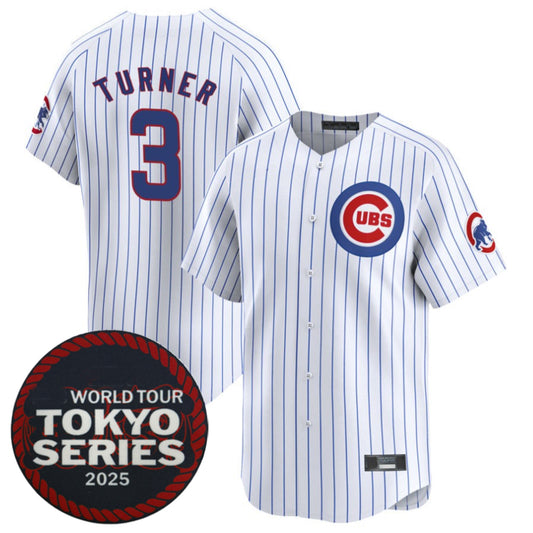 C.Cubs #3 Justin Turner Player White 2025 World Tour Tokyo Series Home Stitched Baseball Jerseys