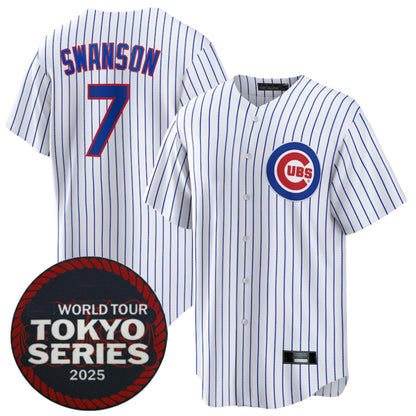 C.Cubs #7 Dansby Swanson Player White 2025 World Tour Tokyo Series Home Stitched Baseball Jersey