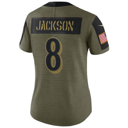 B.Ravens #8 Lamar Jackson Olive Salute To Service Stitched Player Football Jerseys