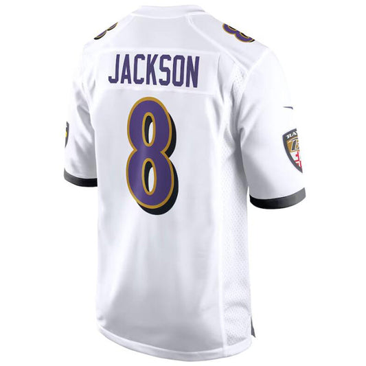 B.Ravens #8 Lamar Jackson White Player Game Stitched Football Jerseys