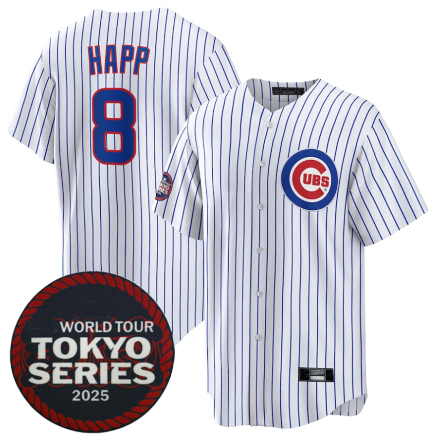 C.Cubs #8 Ian Happ Player White 2025 World Tour Tokyo Series Home Stitched Baseball Jerseys