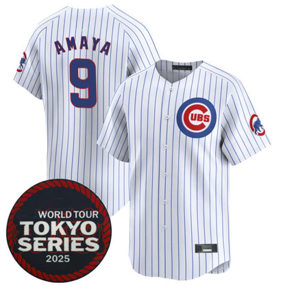 C.Cubs #9 Miguel Amaya Player White 2025 World Tour Tokyo Series Home Stitched Baseball Jerseys