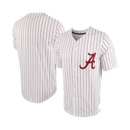 A.Crimson Tide Pinstripe Player Replica Full-Button Baseball Jersey - White-Crimson Stitched American College Jerseys