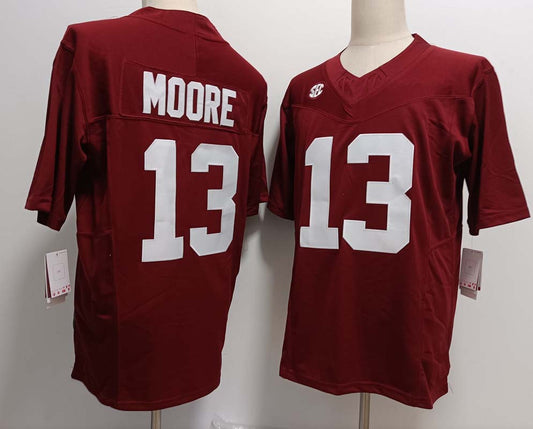 A.Crimson Tide #13 Malachi Moore Player Game Jersey Red FUSE  American College Jerseys