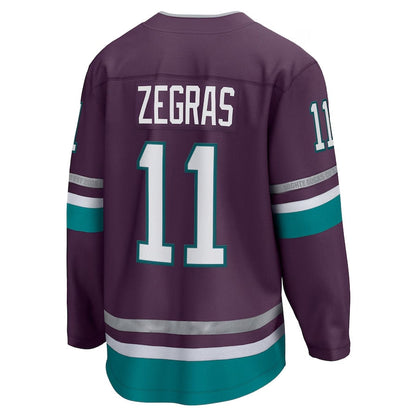 A.Ducks #11 Trevor Zegras Player Fanatics 30th Anniversary Premier Breakaway Jersey - Purple Stitched American Hockey Jerseys