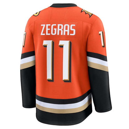 A.Ducks #11 Trevor Zegras Player Fanatics Home Premium Jersey - Orange Stitched American Hockey Jerseys