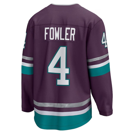 A.Ducks #4 Cam Fowler Player Fanatics 30th Anniversary Premier Breakaway Jersey - Purple Stitched American Hockey Jerseys