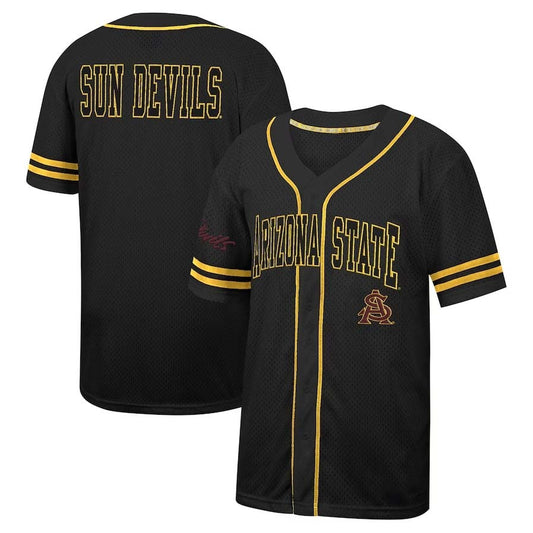 A.State Sun Devils Blank Player Colosseum Free Spirited Mesh Button-Up Baseball Jersey - Black Stitched American College Jerseys