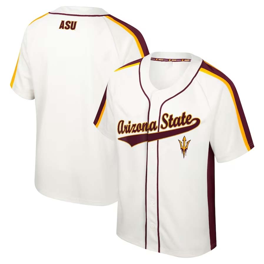 A.State Sun Devils Blank Player Colosseum Ruth Button-Up Baseball Jersey - Cream Stitched American College Jerseys