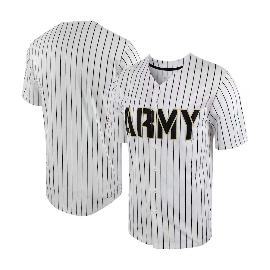 A.Black Knights Blank Player Pinstripe Full-Button Baseball Jersey - White-Black Stitched American College Jerseys