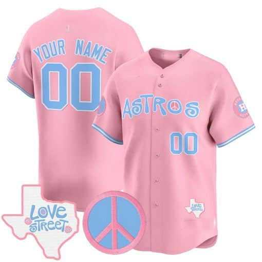 Custom H.Astros Love Street & Peace Sign Patch Bubblegum Pink Vapor Premier Limited – All Stitched Baseball Jersey