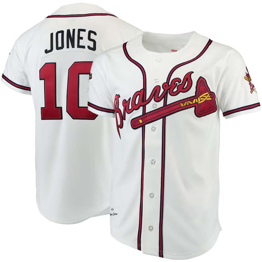 A.Braves #10 Chipper Jones Mitchell & Ness Authentic Player Jersey - White Stitched Baseball Jerseys