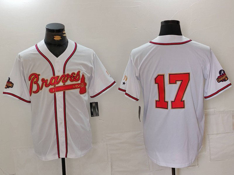 A.Braves #17 Andy Messersmith Player White Gold World Series Champions Cool Base Stitched Baseball Jerseys