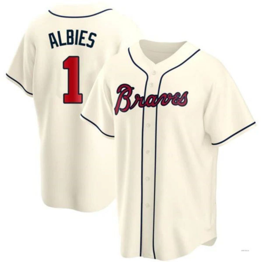 A.Braves #1 Ozzie Albies Player Cream Alternate Jersey Stitches Baseball Jerseys