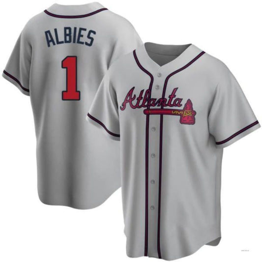 A.Braves #1 Ozzie Albies Player Gray Road Jersey Stitches Baseball Jerseys