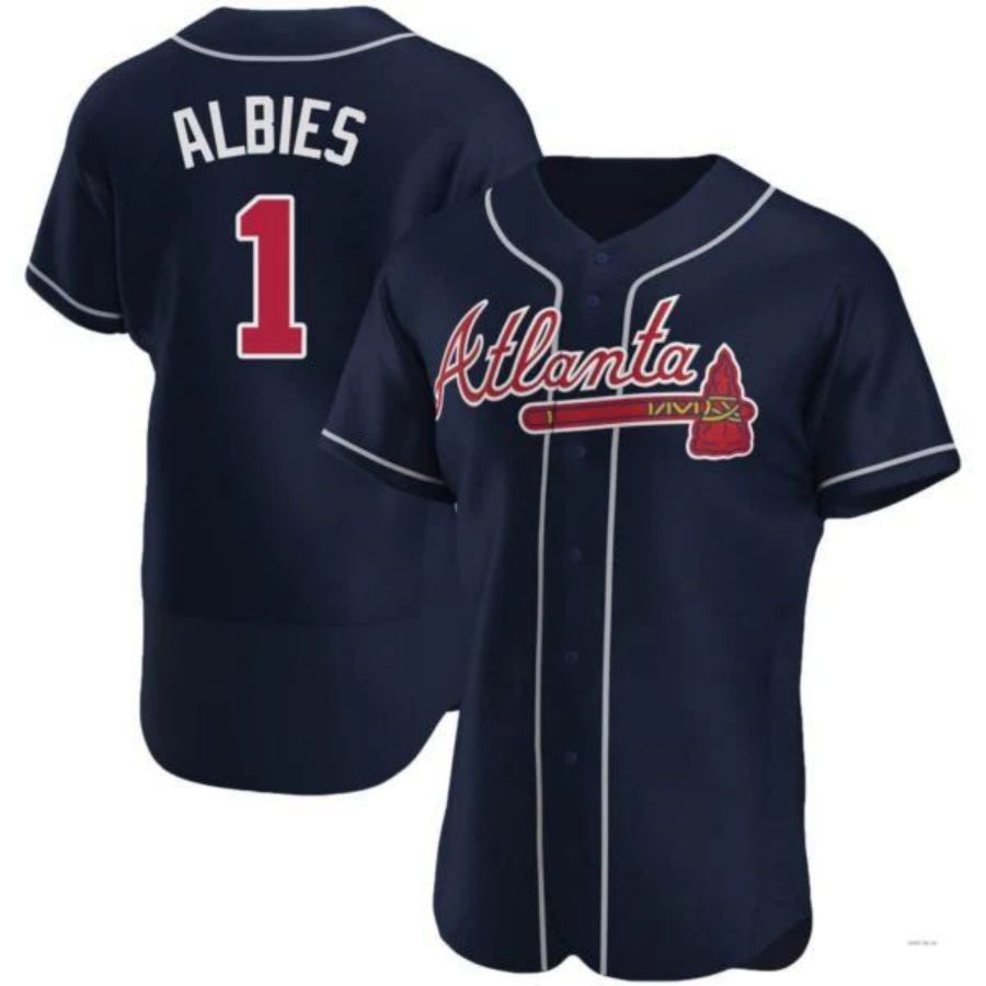 A.Braves #1 Ozzie Albies Player Navy Jersey Stitches Baseball Jerseys