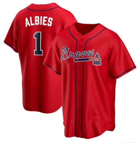 A.Braves #1 Ozzie Albies Player Red Cool Base Stitches Baseball Jerseys