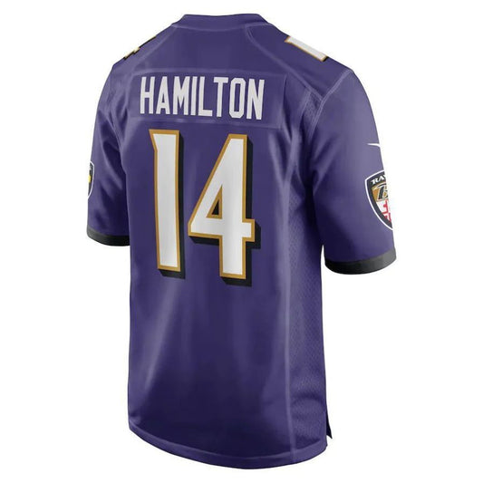 B.Ravens #14 Kyle Hamilton Purple Game Player Jersey Stitched American Football Jerseys