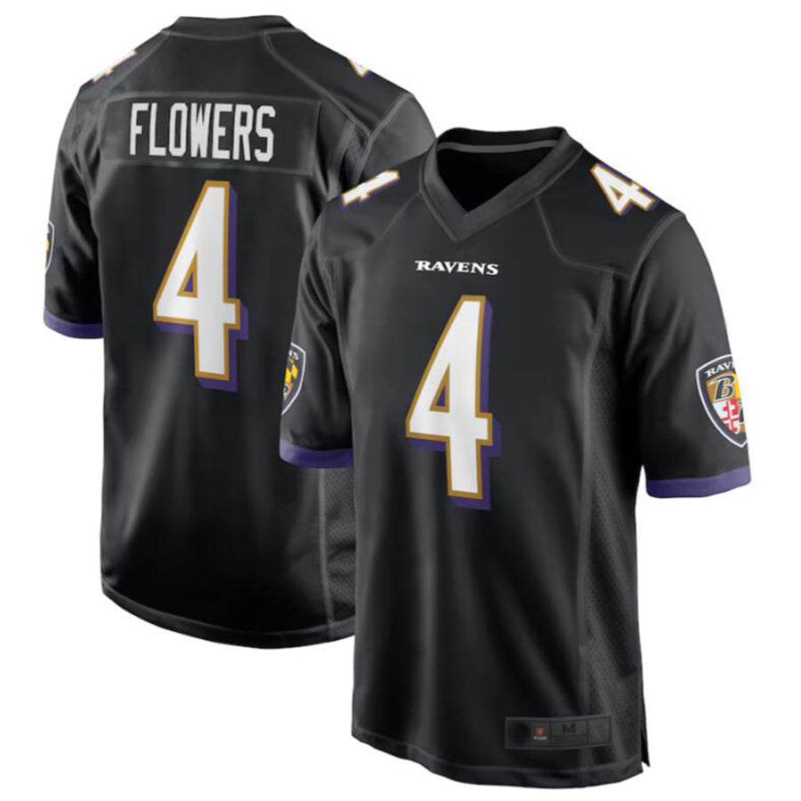 B.Ravens #4 Zay Flowers Player Black Game Jersey American Stitched Football Jerseys