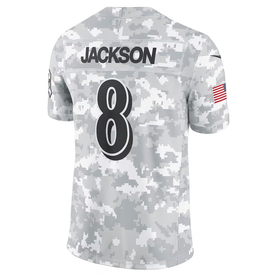 B.Ravens #8 Lamar Jackson Player Arctic Camo Salute to Service Limited  Stitched American Football Jerseys